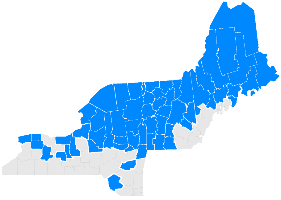 Northern Border Region map showing Maine, Vermont, New Hampshire and New York