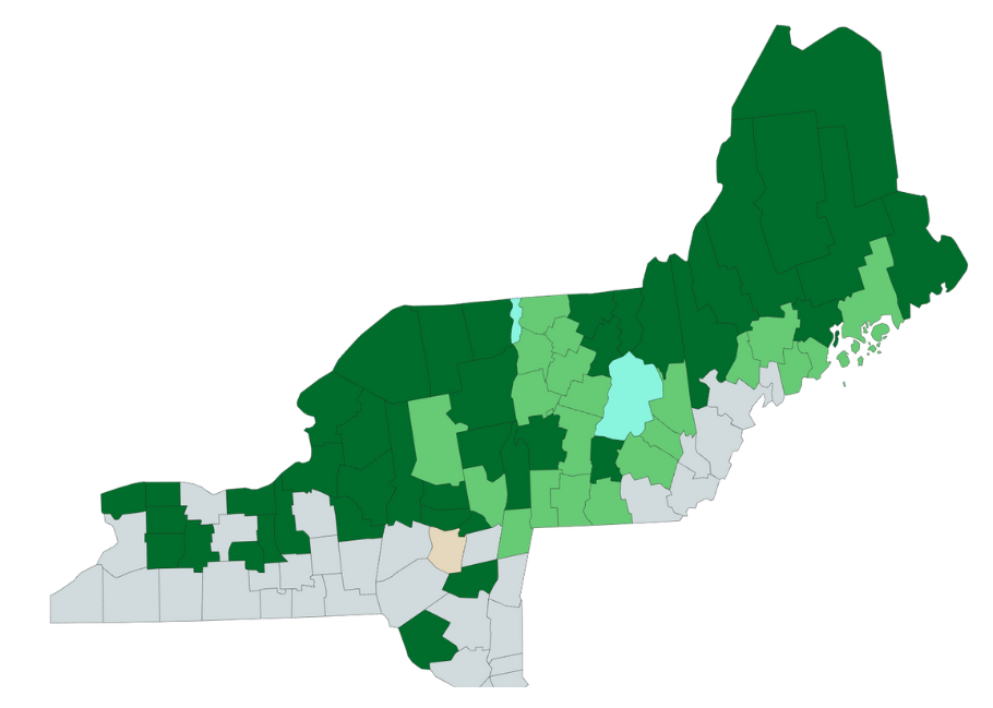 Northern Border Region map showing Maine, Vermont, New Hampshire and New York